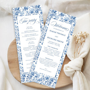 Elegantes Chic Navy Blau Toile de Jouy Rosen Hochz Programm