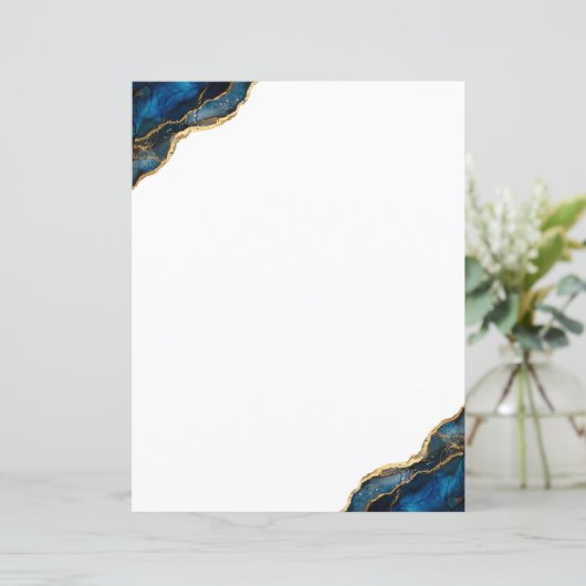 Elegantes Chic Navy Blue Gold Agate Stationery Pap (Stehend Vorderseite)