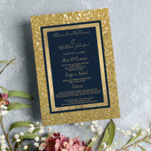 Elegantes Chic Navy Blue Gold Glitzer Wedding Menu
