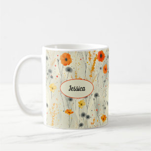 Elegantes Chic Orange Stilvolle Moderne Blumen Kaffeetasse