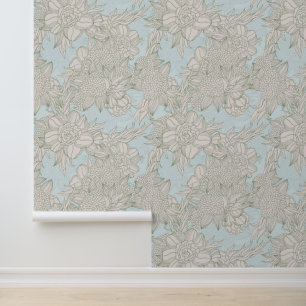 Elegantes Chic Pale Blue Sage Rose & Dahlia Muster Tapete
