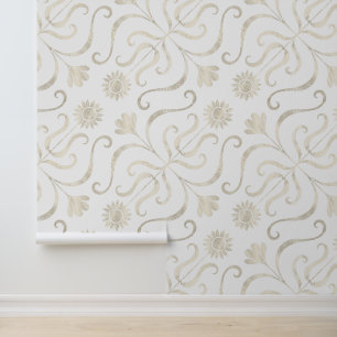Elegantes Chic Pearly Floral Damask Muster Licht Tapete