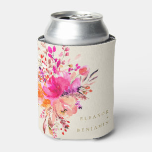 Elegantes Chic Pink Aquarell Blumen Hochzeit indiv Dosenkühler