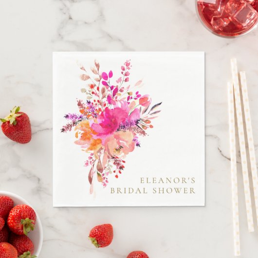 Elegantes Chic Pink Floral Brautparty Custom Serviette (Beispiel)