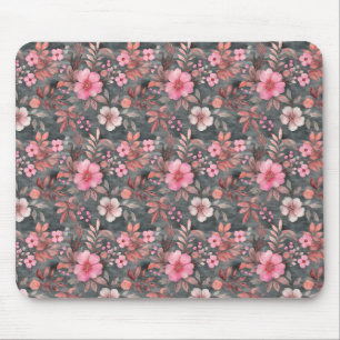 Elegantes Chic Pink und Gray Floral Gemustert Mousepad