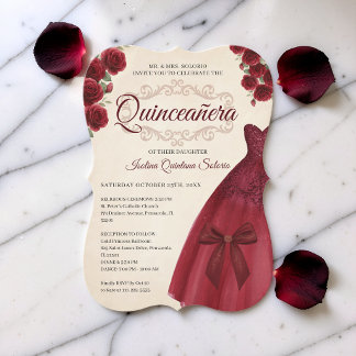Elegantes Chic Quinceanera 15. Geburtstag Burgunde Einladung