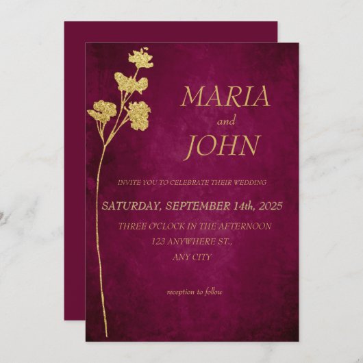 Elegantes Chic Romantic Minimalistisch Classic Bur Einladung (Vorne/Hinten)