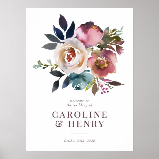 Elegantes Chic Romantische Rose Hochzeitszeichen Poster (Vorne)