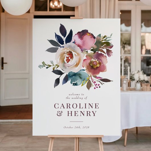 Elegantes Chic Romantische Rose Hochzeitszeichen Poster