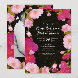 Elegantes Chic Rosa Florales Frühlingsblumen Einla Einladung