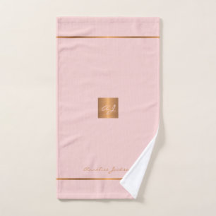 Elegantes Chic Rosa Gold modernes Monogramm Streif Handtuch