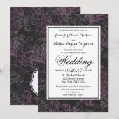 Elegantes Chic Rosa, Schwarz & Gray Floral Einladung (Vorne/Hinten)