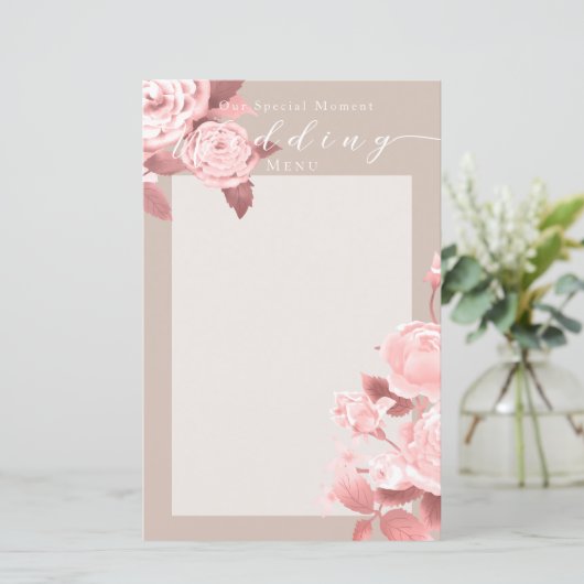 Elegantes Chic Rose Wedding Menu (Stehend Vorderseite)