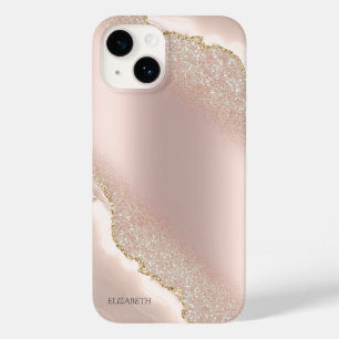 Elegantes Chic Roségold Glitter Marmor Case-Mate iPhone 14 Hülle