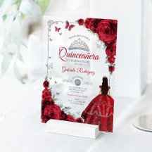 Elegantes Chic roten Rosen Silber Quinceanera 