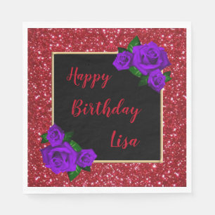 Elegantes Chic Roter Glitter Lila Rosen Geburtstag Serviette