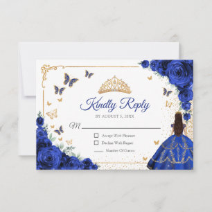 Elegantes Chic Royal Blau Gold Quinceanera Antwort