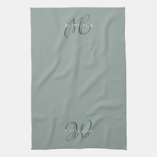 Elegantes Chic Sage Green Family Monogramm  Geschirrtuch (Vertikal)