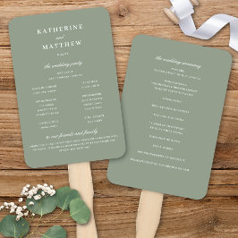 Elegantes Chic Sage Green Wedding Zeremony Program Fächer
