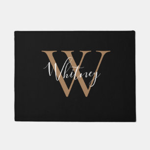 Elegantes Chic Schwarz Gold Monogramm Schriftname Fußmatte
