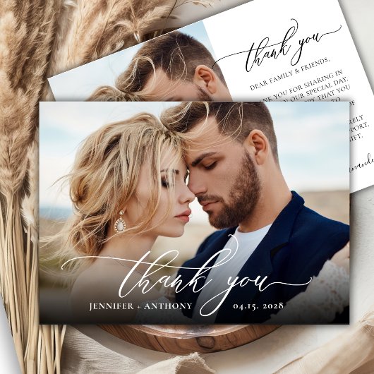 Elegantes Chic Script 2 Foto Wedding Dankeschön Ka Dankeskarte