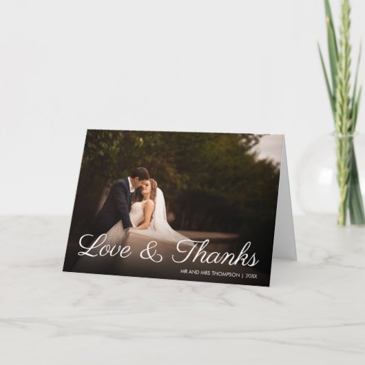 Elegantes Chic Script Classic Wedding Foto Dankeskarte (Vorderseite)