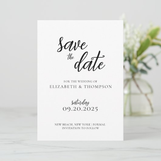 Elegantes Chic Script-Foto Hochzeit speichern das  Einladung (Stehend Vorderseite)
