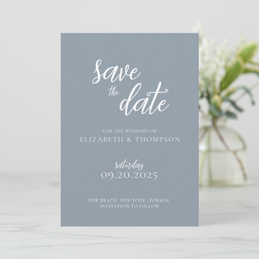 Elegantes Chic Script-Foto Hochzeit speichern Sie  Einladung (Stehend Vorderseite)