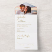 Elegantes Chic Script Gold Monogram Foto Hochzeit All In One Einladung (Innen Boden)