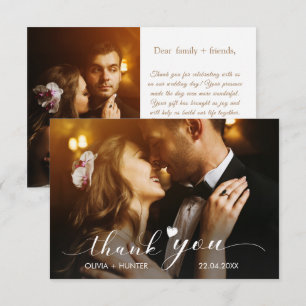 Elegantes Chic Script Gold Wedding 2 Foto Dankeskarte
