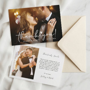 Elegantes Chic Script Liebe Heart Wedding Foto Dankeskarte