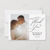 Elegantes Chic Script Liebe Heart Wedding Foto Vie Dankeskarte (Vorderseite)