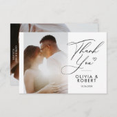 Elegantes Chic Script Liebe Heart Wedding Foto Vie Dankeskarte (Vorne/Hinten)