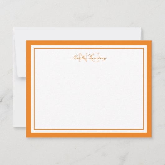 Elegantes Chic Script Orange Two Border Monogram Mitteilungskarte (Vorderseite)