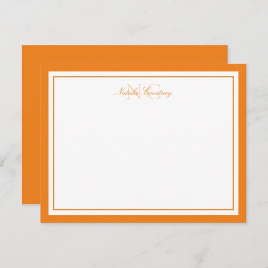Elegantes Chic Script Orange Two Border Monogram Mitteilungskarte (Vorne/Hinten)
