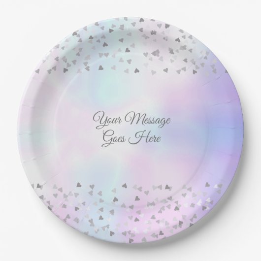 Elegantes Chic Script Perlen-Herzen-Konfetti Pappteller (Vorderseite)