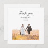 Elegantes Chic Script Wedding Foto Danke Karte (Vorne/Hinten)