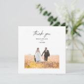 Elegantes Chic Script Wedding Foto Danke Karte (Stehend Vorderseite)