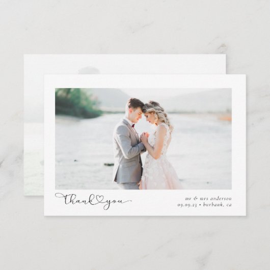 Elegantes Chic Script Wedding Foto Dankeskarte (Vorne/Hinten)