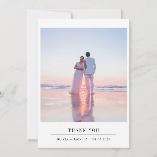 Elegantes Chic Script Wedding Foto Dankeskarte (Vorderseite)