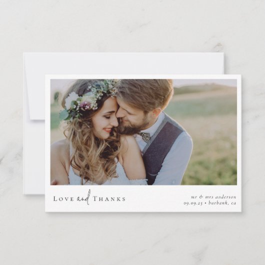 Elegantes Chic Script Wedding Foto Dankeskarte (Vorderseite)