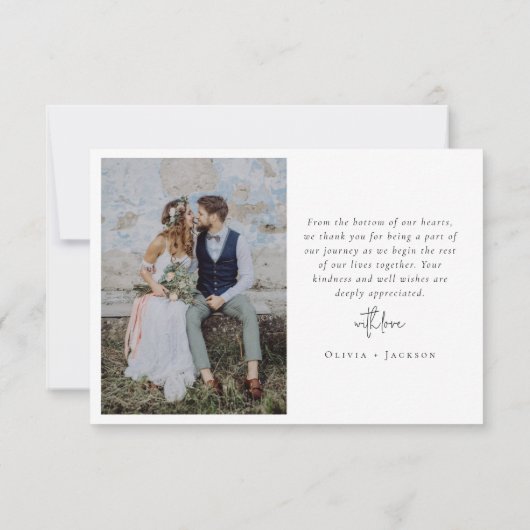 Elegantes Chic Script Wedding Foto Dankeskarte (Rückseite)