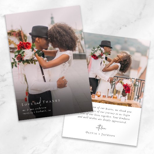 Elegantes Chic Script Wedding Foto Dankeskarte