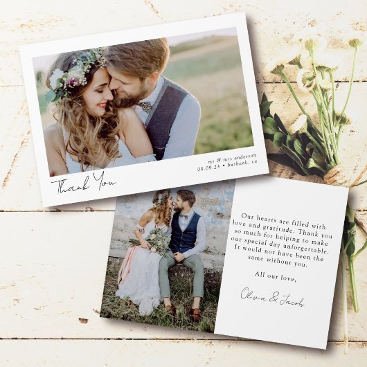 Elegantes Chic Script Wedding Foto Dankeskarte