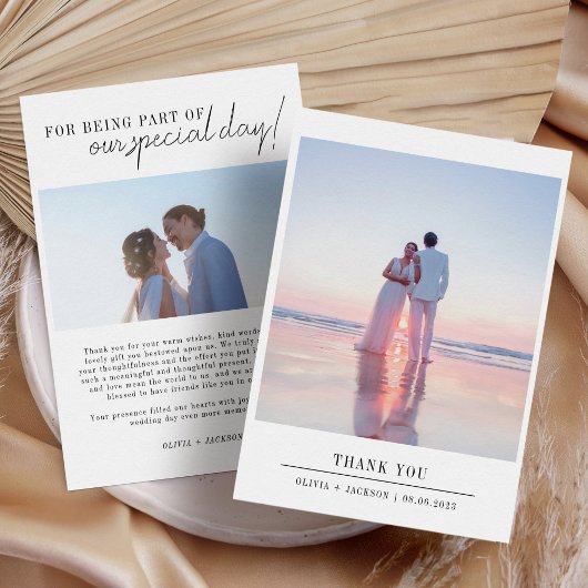 Elegantes Chic Script Wedding Foto Dankeskarte