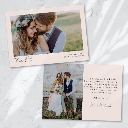 Elegantes Chic Script Wedding Foto Dankeskarte