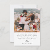 Elegantes Chic Script Wedding Foto Dankeskarte (Rückseite)