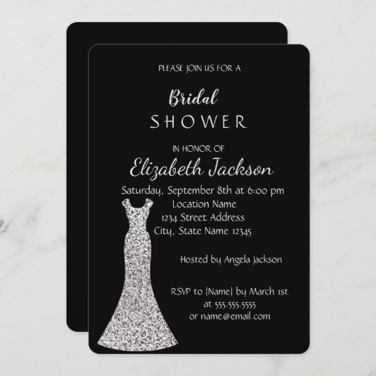 Elegantes Chic Silver Dress Brautparty Einladung (Vorne/Hinten)