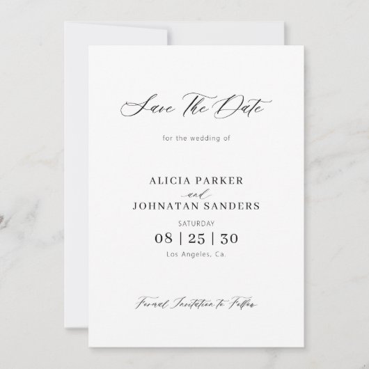Elegantes Chic-Skript einfache minimalistische Hoc Save The Date (Vorderseite)