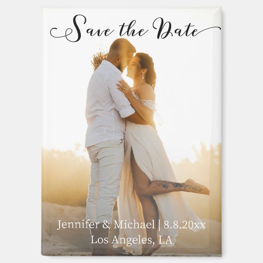 elegantes Chic-Skript verblasst Foto Save the Date Magnet (Vorderseite)